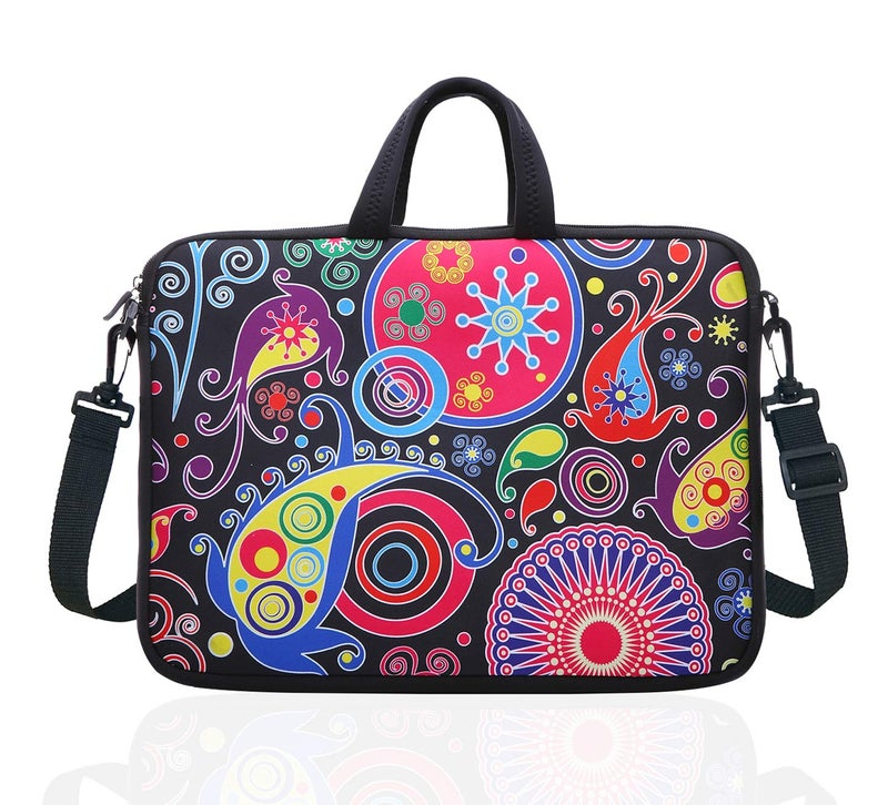 YIDA 14 Inch Neoprene Laptop Sleeve Case Bag with shoulder strap For 14" Notebook/MacBook/Ultrabook/Chromebook (Classic colorful) - Image 2